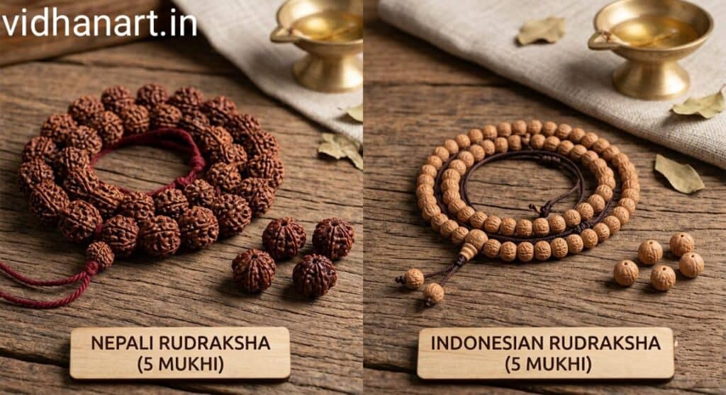 Nepali Rudraksha vs Indonesian Rudraksha size and mukhi comparison