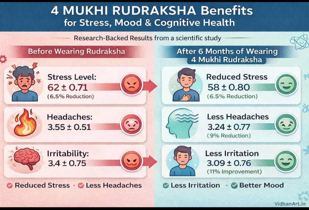 chart showing key 4 Mukhi Rudraksha benefits for memory and focus