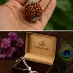 Premium 10 Mukhi Rudraksha wearable bead styled in a luxury boutique setting