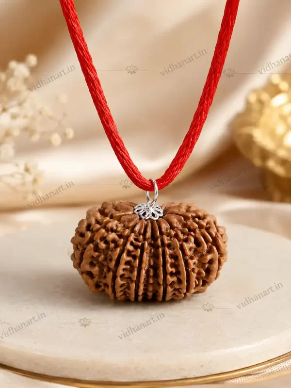 Original 14 Mukhi Nepali Rudraksha Natural Pendant with Red Sacred Thread