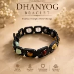 Black Metal Dhan Yog Bracelet with Pyrite Tiger Eye Citrine Quartz and Green Aventurine